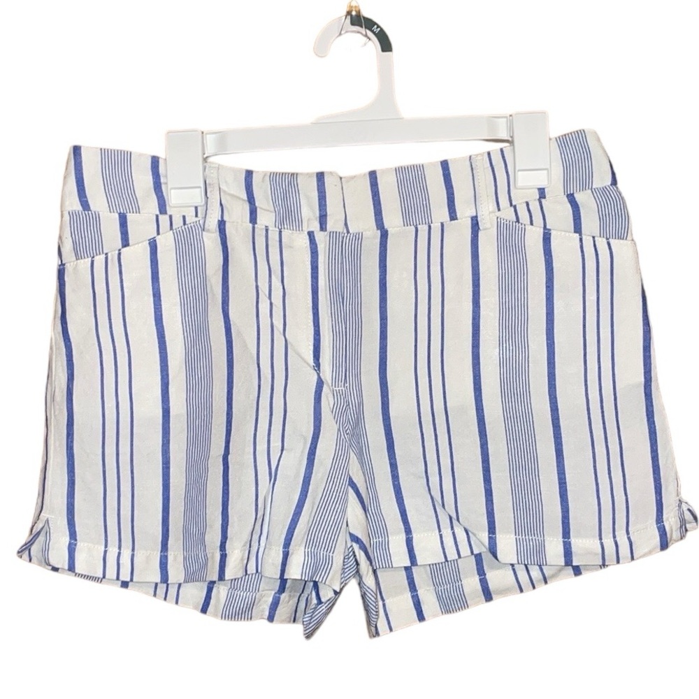 •ANN TAYLOR LOFT•THE RIVERA SHORT  WHITE & BLUE STRIPE LINEN/VISCOSE  SHORTS 6